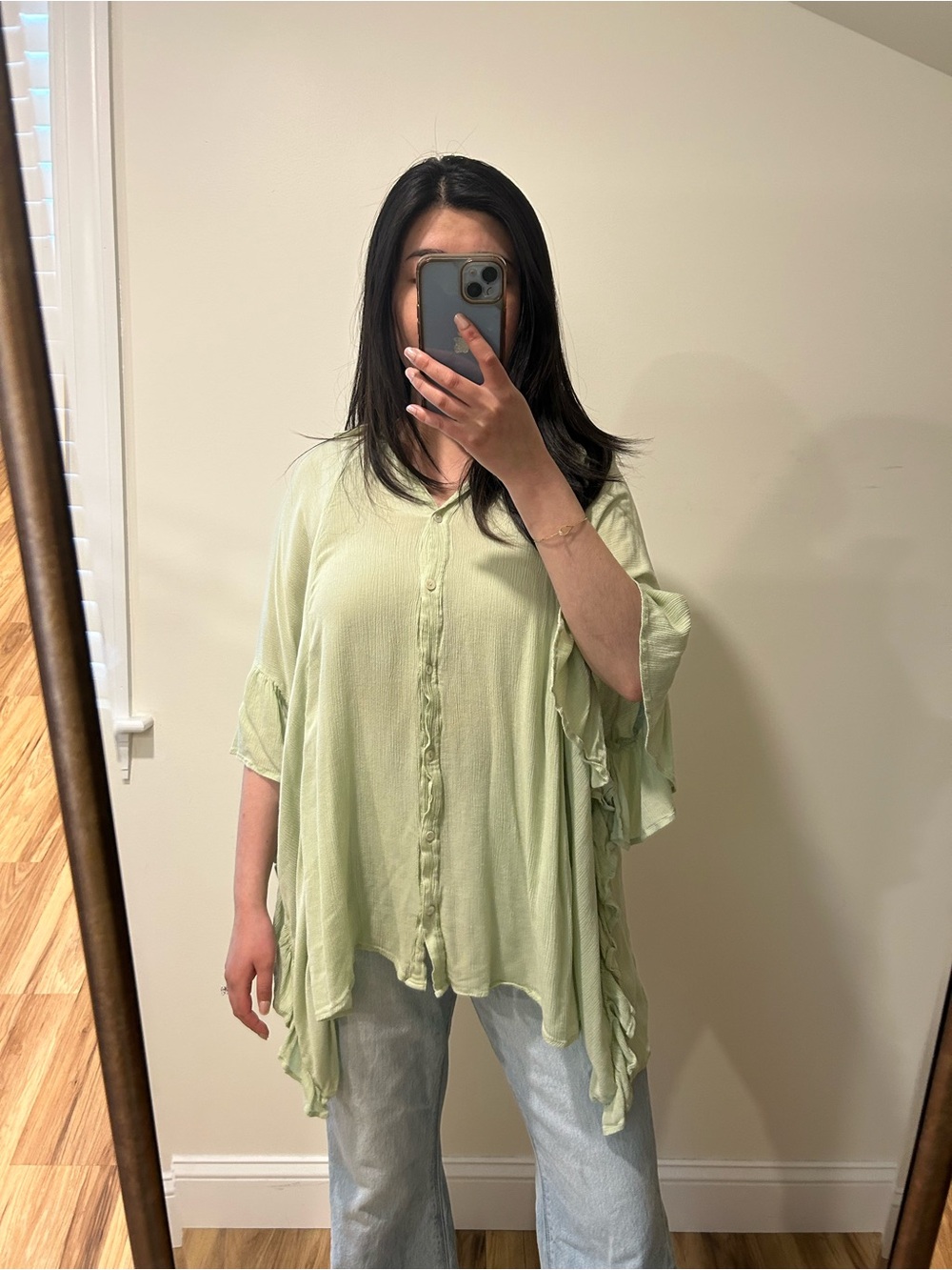 Free People Green Button Down